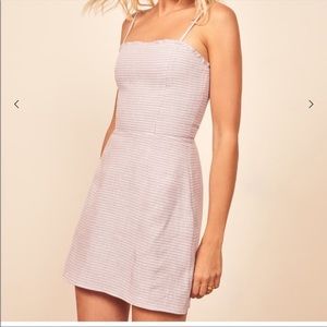 Reformation purple and white linen gingham mini dress